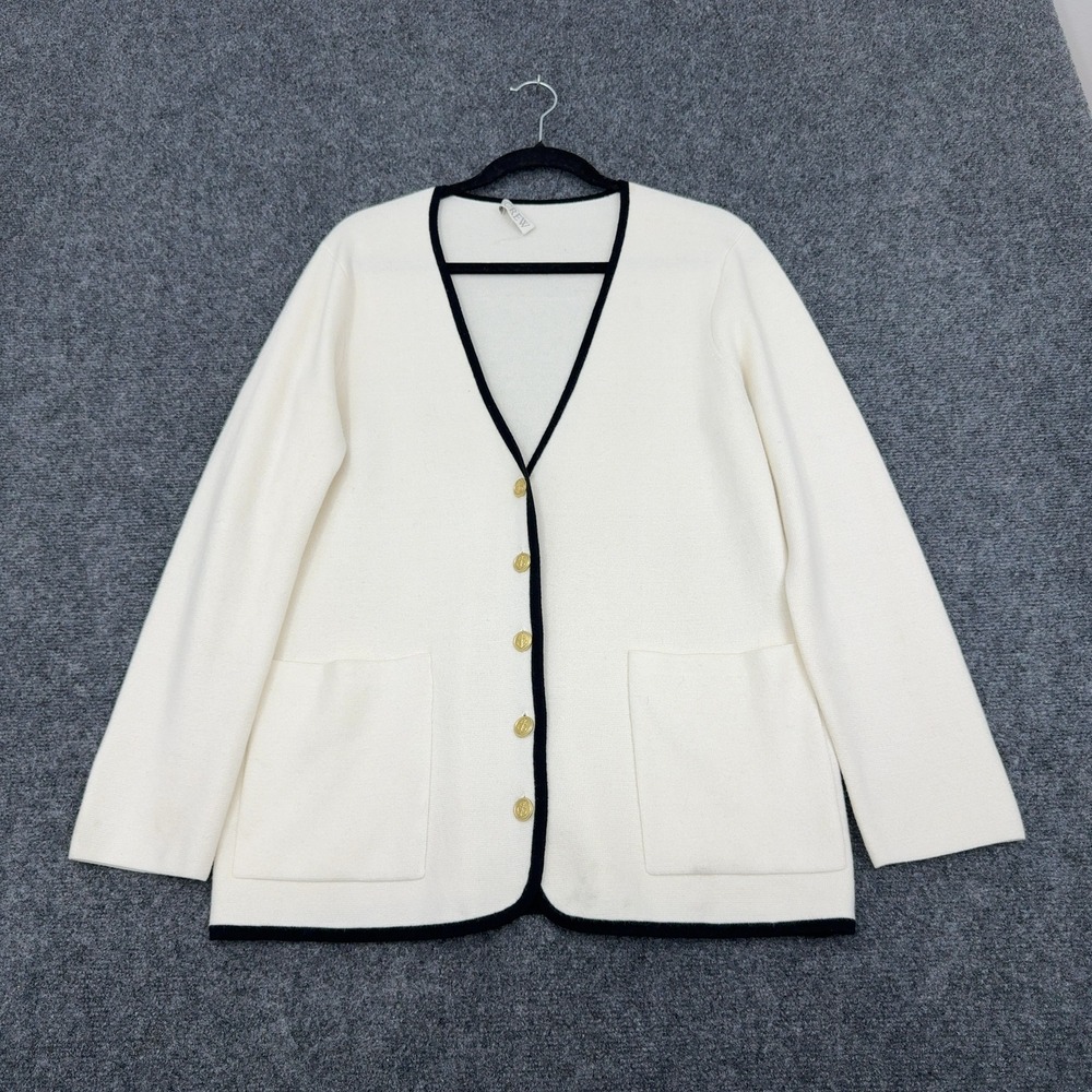 J Crew Cardigan Women White Cotton Wool Anchor Button‎ Nautical Preppy Classic